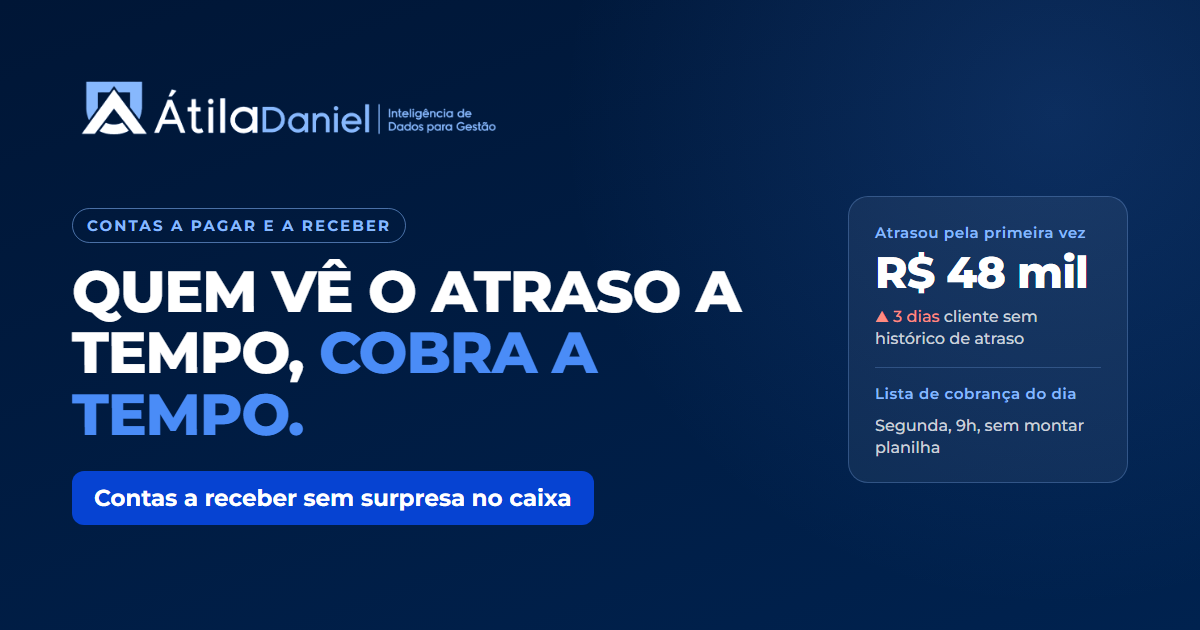 Capa: Quem vê o atraso a tempo, cobra a tempo. Contas a receber sem surpresa no caixa, com o exemplo de um cliente que atrasou R$ 48 mil pela primeira vez